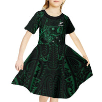 Custom New Zealand Fishing Kid Short Sleeve Dress Maori Tribal Pattern LT05 - Polynesian Pride