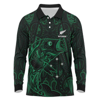 Custom New Zealand Fishing Long Sleeve Polo Shirt Maori Tribal Pattern - Polynesian Pride