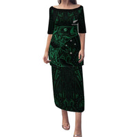 Custom New Zealand Fishing Puletasi Maori Tribal Pattern LT05 Long Dress Black - Polynesian Pride
