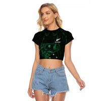 Custom New Zealand Fishing Raglan Cropped T Shirt Maori Tribal Pattern LT05 Female Black - Polynesian Pride