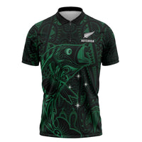 Custom New Zealand Fishing Zipper Polo Shirt Maori Tribal Pattern LT05 Black - Polynesian Pride
