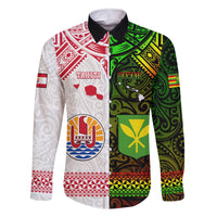 Custom Hawaii And Tahiti Family Matching Long Sleeve Bodycon Dress and Hawaiian Shirt Coat Of Arms Polynesian Pattern LT05 Dad's Shirt - Long Sleeve Reggae - Polynesian Pride