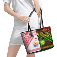 Hawaii And Tahiti Leather Tote Bag Coat Of Arms Polynesian Pattern LT05 - Polynesian Pride