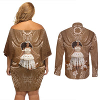 Bula Fiji Women's Day Couples Matching Off Shoulder Short Dress and Long Sleeve Button Shirt With Fijian Tapa Pattern LT05 - Polynesian Pride