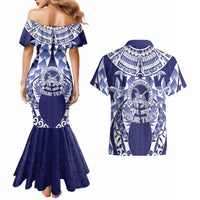 Personalised Tonga Queen Salote College Couples Matching Mermaid Dress and Hawaiian Shirt Centenary Navy Version LT05 - Polynesian Pride