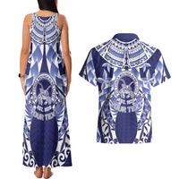 Personalised Tonga Queen Salote College Couples Matching Tank Maxi Dress and Hawaiian Shirt Centenary Navy Version LT05 - Polynesian Pride