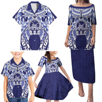 Personalised Tonga Queen Salote College Family Matching Puletasi and Hawaiian Shirt Centenary Navy Version LT05 - Polynesian Pride