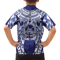 Personalised Tonga Queen Salote College Family Matching Short Sleeve Bodycon Dress and Hawaiian Shirt Centenary Navy Version