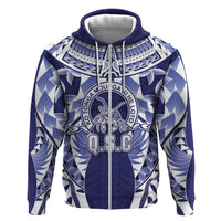 Personalised Tonga Queen Salote College Hoodie Centenary Navy Version LT05 Zip Hoodie Navy - Polynesian Pride