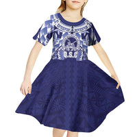 Personalised Tonga Queen Salote College Kid Short Sleeve Dress Centenary Navy Version LT05 - Polynesian Pride