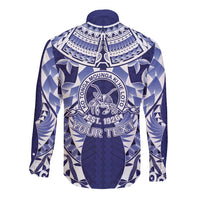 Personalised Tonga Queen Salote College Long Sleeve Button Shirt Centenary Navy Version LT05 - Polynesian Pride