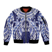 Personalised Tonga Queen Salote College Sleeve Zip Bomber Jacket Centenary Navy Version LT05 Unisex Navy - Polynesian Pride