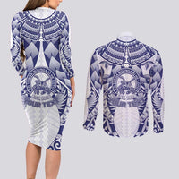 Personalised Tonga Queen Salote College Couples Matching Long Sleeve Bodycon Dress and Long Sleeve Button Shirt Centenary White Version LT05 - Polynesian Pride