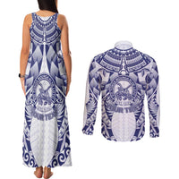 Personalised Tonga Queen Salote College Couples Matching Tank Maxi Dress and Long Sleeve Button Shirt Centenary White Version LT05 - Polynesian Pride