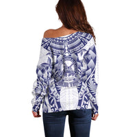 Personalised Tonga Queen Salote College Off Shoulder Sweater Centenary White Version LT05 - Polynesian Pride