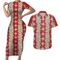 Hawaii Ohia Lehua Couples Matching Short Sleeve Bodycon Dress and Hawaiian Shirt Tropical Vibes Crimson