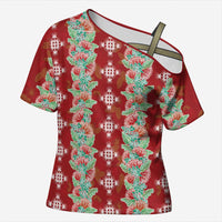 Hawaii Ohia Lehua Cross Shoulder Shirt Tropical Vibes Crimson LT05 Female Crimson - Polynesian Pride