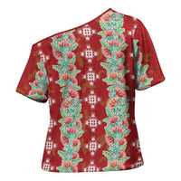 Hawaii Ohia Lehua Cross Shoulder Shirt Tropical Vibes Crimson LT05 - Polynesian Pride