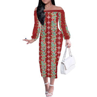 Hawaii Ohia Lehua Family Matching Off The Shoulder Long Sleeve Dress and Hawaiian Shirt Tropical Vibes Crimson