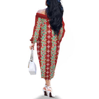 Hawaii Ohia Lehua Family Matching Off The Shoulder Long Sleeve Dress and Hawaiian Shirt Tropical Vibes Crimson