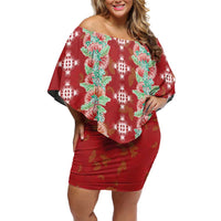 Hawaii Ohia Lehua Family Matching Off Shoulder Short Dress and Hawaiian Shirt Tropical Vibes Crimson