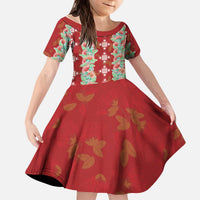 Hawaii Ohia Lehua Kid Short Sleeve Dress Tropical Vibes Crimson LT05 KID Crimson - Polynesian Pride
