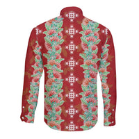 Hawaii Ohia Lehua Long Sleeve Button Shirt Tropical Vibes Crimson LT05 - Polynesian Pride