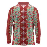 Hawaii Ohia Lehua Long Sleeve Polo Shirt Tropical Vibes Crimson LT05 - Polynesian Pride