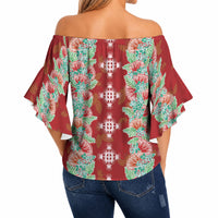 Hawaii Ohia Lehua Off Shoulder Wrap Waist Top Tropical Vibes Crimson LT05 - Polynesian Pride
