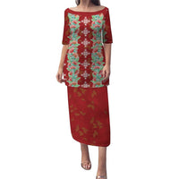 Hawaii Ohia Lehua Puletasi Tropical Vibes Crimson LT05 Long Dress Crimson - Polynesian Pride