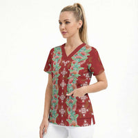 Hawaii Ohia Lehua Scrub Top Tropical Vibes Crimson LT05 - Polynesian Pride
