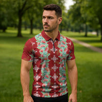 Hawaii Ohia Lehua Zipper Polo Shirt Tropical Vibes Crimson LT05 - Polynesian Pride