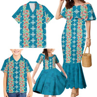 Hawaii Ohia Lehua Family Matching Mermaid Dress and Hawaiian Shirt Tropical Vibes Teal