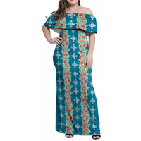 Hawaii Ohia Lehua Family Matching Off Shoulder Maxi Dress and Hawaiian Shirt Tropical Vibes Teal