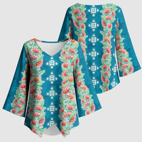 Hawaii Ohia Lehua Kimono Sleeve Blouse Tropical Vibes Teal LT05 - Polynesian Pride
