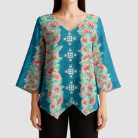 Hawaii Ohia Lehua Kimono Sleeve Blouse Tropical Vibes Teal LT05 - Polynesian Pride