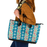 Hawaii Ohia Lehua Leather Tote Bag Tropical Vibes Teal LT05 Teal - Polynesian Pride