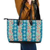 Hawaii Ohia Lehua Leather Tote Bag Tropical Vibes Teal LT05 - Polynesian Pride