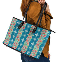 Hawaii Ohia Lehua Leather Tote Bag Tropical Vibes Teal LT05 - Polynesian Pride