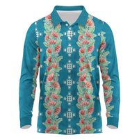 Hawaii Ohia Lehua Long Sleeve Polo Shirt Tropical Vibes Teal LT05 Teal - Polynesian Pride