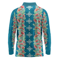 Hawaii Ohia Lehua Long Sleeve Polo Shirt Tropical Vibes Teal LT05 - Polynesian Pride