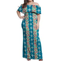 Hawaii Ohia Lehua Off Shoulder Maxi Dress Tropical Vibes Teal LT05 Women Teal - Polynesian Pride