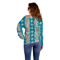 Hawaii Ohia Lehua Off Shoulder Sweater Tropical Vibes Teal LT05 - Polynesian Pride