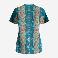 Hawaii Ohia Lehua Scrub Top Tropical Vibes Teal LT05 - Polynesian Pride
