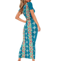 Hawaii Ohia Lehua Short Sleeve Bodycon Dress Tropical Vibes Teal LT05 - Polynesian Pride