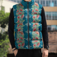 Hawaii Ohia Lehua Sleeveless Puffer Jacket Tropical Vibes Teal LT05 - Polynesian Pride