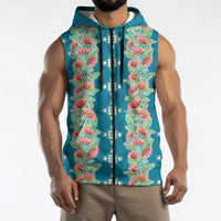 Hawaii Ohia Lehua Sleeveless Zip Hoodie Tropical Vibes Teal LT05 - Polynesian Pride