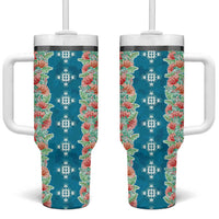 Hawaii Ohia Lehua Tumbler With Handle Tropical Vibes Teal LT05 One Size: 40 oz Teal - Polynesian Pride