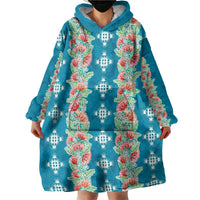 Hawaii Ohia Lehua Wearable Blanket Hoodie Tropical Vibes Teal LT05 - Polynesian Pride