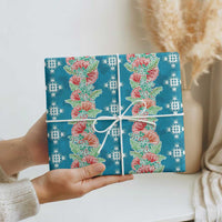 Hawaii Ohia Lehua Wrapping Paper Tropical Vibes Teal LT05 - Polynesian Pride
